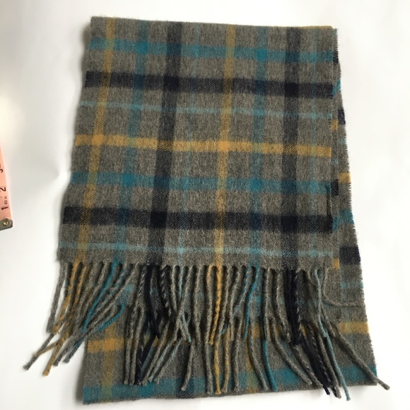 Louis Quatorze Plaid Scarf Wool Grey Blue Black Tartan Rectangle - Picture 1 of 5